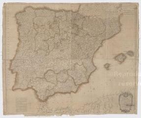 1 vue  - [Espagne, Portugal] : mapa general de Espana, dividido en sus actuales provincias, islas adyacentes y reyno de Portugal [?), 1792. (ouvre la visionneuse)