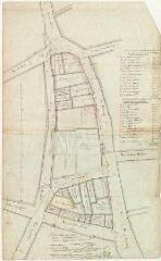 2 vues Blois : plan ancien d'une portion de la ville depuis la rue des trois maillets jusqu'au carroir Saint-Martin, XVIIIe siècle.