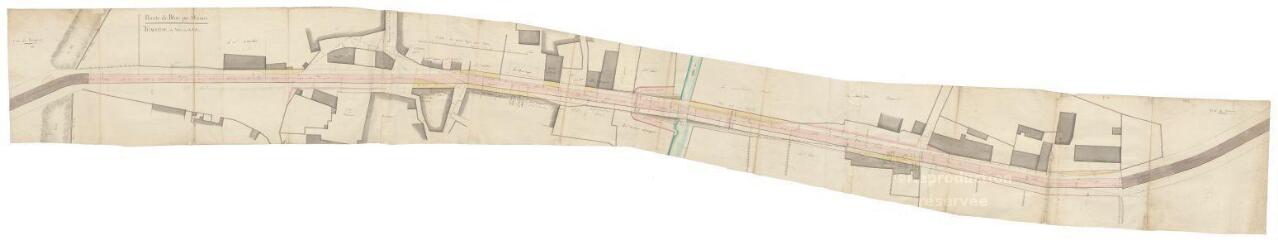 1 vue  - Plans de la R.N. 152 (route nationale) de Briare à Angers, XVIIIe siècle : traverse de Menars-la-Ville. (ouvre la visionneuse)