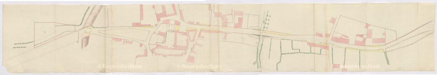 1 vue  - Plans de la R.N. 152 (route nationale) de Briare à Angers, XVIIIe siècle : traverse de Menars-la-Ville. (ouvre la visionneuse)