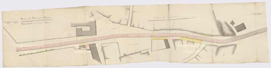 1 vue  - Plans de la R.N. 152 (route nationale) de Briare à Angers, XVIIIe siècle : route d\'Orléans à Blois par Beaugency, traverse de Suèvres. (ouvre la visionneuse)
