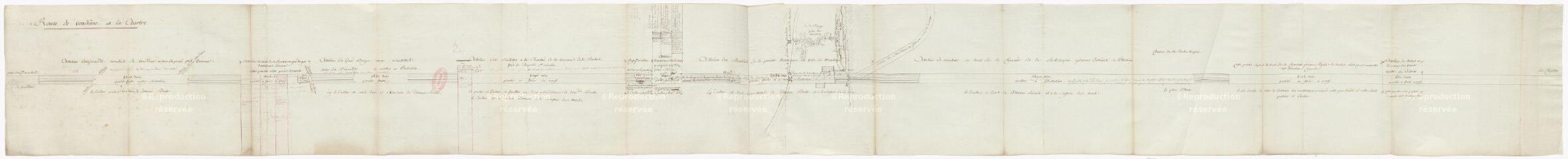 1 vue  - Plan de la route de Vendôme à la Chartre par Montoire, XVIIIe siècle. (ouvre la visionneuse)