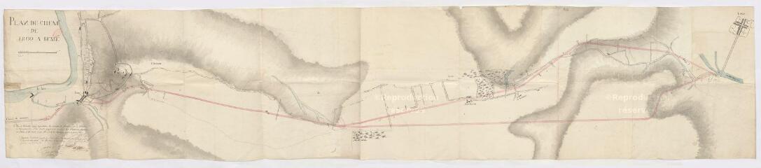 1 vue  - Plan de la route de Montoire à Bessé : partie depuis Trôo jusqu\'à Bessé, 28 août 1793 (ouvre la visionneuse)