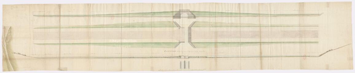 1 vue  - [Averdon] : élévation du plan d\'Haverdon et profil, [XVIIIe], plume et aquarelle (ouvre la visionneuse)