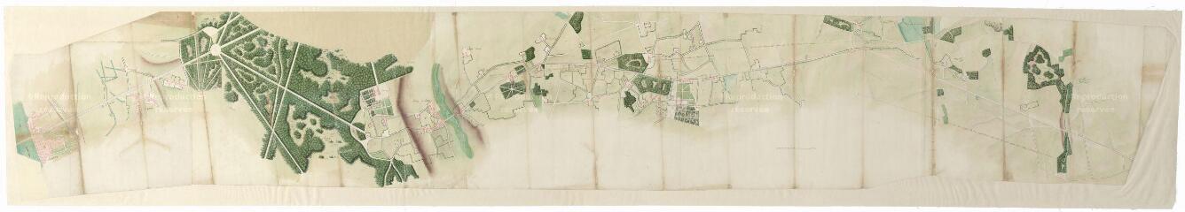 1 vue  - Plan de la R.N. 156 (route nationale) : route de Blois au Blanc ; de Blois jusqu\'à la limite de la généralité d\'Orléans dans la forêt des Chaillons, XVIIIe siècle. (ouvre la visionneuse)