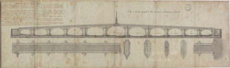 1 vue  - [Blois] : plan et élévation du pont de Blois commencé au premier may de l\'année 1717, [par Gabriel]. Provenance : service des Ponts-et-Chaussées. (ouvre la visionneuse)