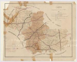 1 vue  - Département de Loir-et-Cher : carte du département de Loir-et-Cher ayant servi pour les projets de lignes de chemin de fer, 1882, carte imprimée et annotée. (ouvre la visionneuse)