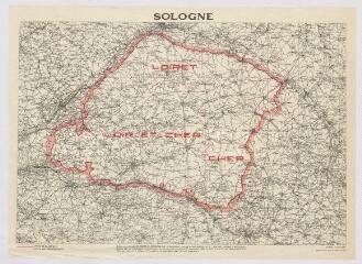1 vue  - Sologne : [carte du territoire de la Sologne] (Loiret, Loir-et-Cher et Cher) éditée par le Comité central agricole de la Sologne, 1941, carte imprimée (ouvre la visionneuse)
