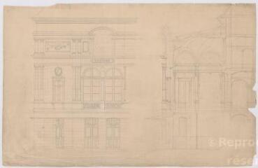 1 vue  - [Blois : projet d\'aménagement et de restauration du théâtre : façade principale, 1867-1869]. Provenance : fonds de l\'architecte Jules de La Morandière (F 430-431) (ouvre la visionneuse)