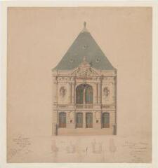 1 vue  - [Blois : plan des projets d\'aménagement et de restauration du théâtre : façade principale], janvier 1869. Provenance : fonds de l\'architecte Jules de La Morandière (F 430-431) (ouvre la visionneuse)