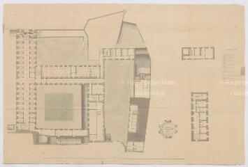 1 vue  - [Blois] : Hôtel-Dieu et militaire de Blois : plan du premier étage, par A. Pinault, 21 juillet 1841, plume et aquarelle. (ouvre la visionneuse)