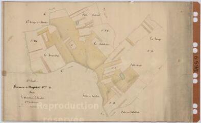 1 vue  - [Selommes] : fermes de l\'Hôpital Général de Blois Le Marchais et Le Bouchet. [Par Bouchet ?, ca 1849], plume et aquarelle. (ouvre la visionneuse)