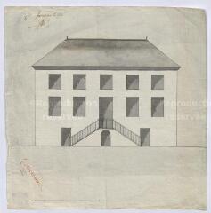 1 vue  - [Oucques : plan : façade du d\'un bâtiment du château, XVIIIe siècle], plume et aquarelle. (ouvre la visionneuse)
