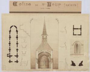 1 vue  - Saint-Loup : plan, croquis de l\'église de la commune (coupe transversale) et détails, 1905. Provenance : Fonds Pierre Chauvallon. (ouvre la visionneuse)