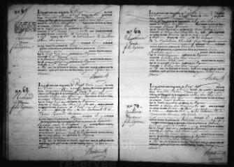 584 vues  - Registre d\'état civil. microfilm des registres des naissances, mariages, décès. (mai 1823-août 1829) (ouvre la visionneuse)