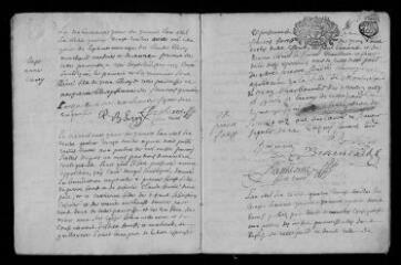14 vues  - Registre paroissial. Baptêmes, mariages, sépultures (1693) ; mariages, sépultures (janvier 1694) (ouvre la visionneuse)