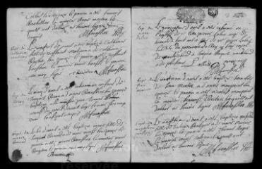 13 vues  - Registre paroissial. Baptêmes, mariages, sépultures (1696) ; baptême (janvier 1697) (ouvre la visionneuse)