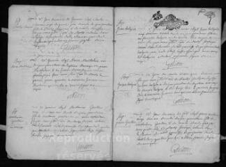 21 vues  - Registre paroissial. Baptêmes, mariages, sépultures (1696-mars 1697) (ouvre la visionneuse)