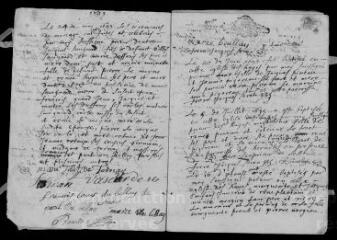15 vues  - Registre paroissial. Baptêmes, mariages, sépultures (1695-mars 1697) (ouvre la visionneuse)
