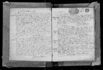 219 vues  - Registre paroissial. Baptêmes, mariages, sépultures (1693-janvier 1712) (ouvre la visionneuse)