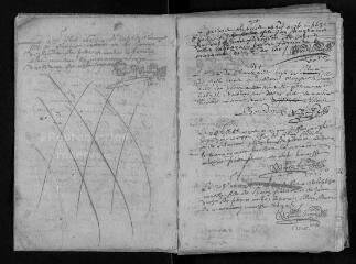 306 vues  - Registre paroissial des baptêmes, mariages, sépultures (novembre 1653-1682) lacunes et mélange (ouvre la visionneuse)