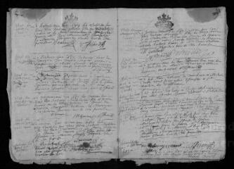 22 vues  - Registre paroissial. Baptêmes, mariages, sépultures (1687) ; baptême (janvier 1688) (ouvre la visionneuse)