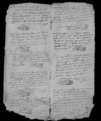 7 vues  - Registre paroissial. Baptêmes (février 1637 ; septembre 1637-décembre 1639) ; mariages (novembre 1652 ; juin 1657) (ouvre la visionneuse)