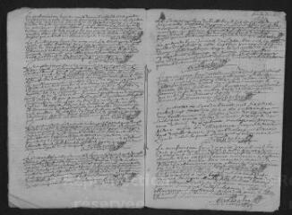7 vues  - Registre paroissial. Baptêmes, mariages, sépultures (mars-octobre 1696) ; baptêmes, sépultures (février-octobre 1697) (ouvre la visionneuse)