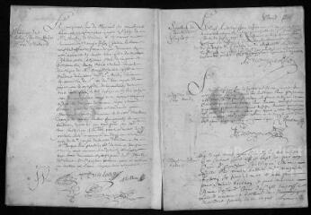 77 vues  - Registre paroissial. Baptêmes, mariages, sépultures (mars 1668-mai 1692) (ouvre la visionneuse)