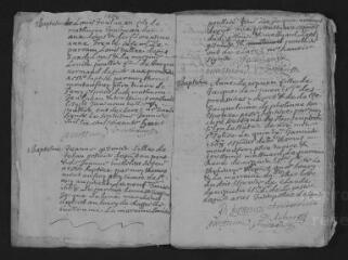 46 vues  - Registre paroissial. Baptêmes, mariages, sépultures (1668-1672) ; baptêmes (janvier 1673) (ouvre la visionneuse)