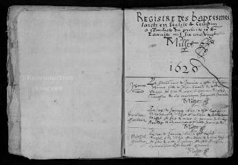 104 vues  - Registre paroissial. Baptêmes (1620-octobre 1639) (ouvre la visionneuse)