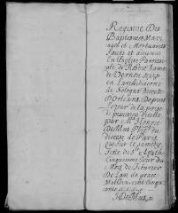 98 vues  - Registre paroissial. Baptêmes (février 1650-janvier 1668) ; mariages (avril 1663-août 1667) (ouvre la visionneuse)
