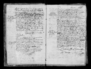 301 vues  - Registre paroissial. Baptêmes, mariages, sépultures (mars 1673-avril 1692) (ouvre la visionneuse)