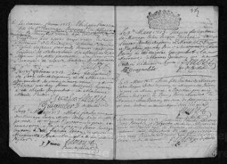 10 vues  - Registre paroissial. Baptêmes, mariages, sépultures (janvier-septembre 1713) (ouvre la visionneuse)