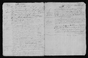 5 vues  - Registre paroissial. Baptêmes, mariages, sépultures (1747) - Sépultures (janvier 1748) (ouvre la visionneuse)