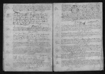 12 vues  - Registre paroissial. Baptêmes, mariages, sépultures (1685-juillet 1687) (ouvre la visionneuse)