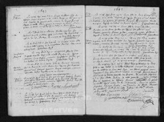11 vues  - Registre paroissial. Baptêmes, mariages, sépultures (1693-janvier 1694) (ouvre la visionneuse)