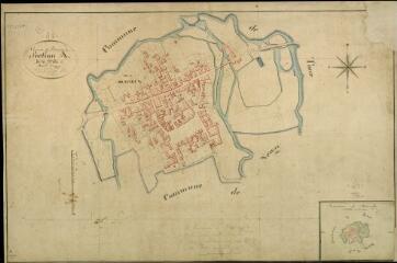 1 vue Bracieux : plans du cadastre napoléonien. Section A dite de la ville. Commune formée en 1840 par les sections C et D de Neuvy et A1, C, E2 de Tour-en-Sologne.