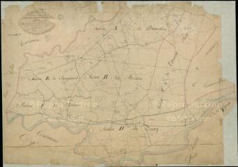 1 vue Gièvres : plans du cadastre napoléonien. Tableau d'assemblage du plan cadastral parcellaire de la commune de Gièvres