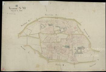 1 vue Vendôme : plans du cadastre napoléonien. Section M dite de la ville