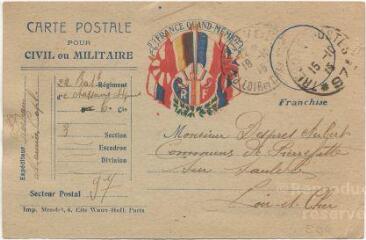 2 vues  - Lettre de son cousin Maurice Hodeau datée du 14 octobe 1915 (ouvre la visionneuse)