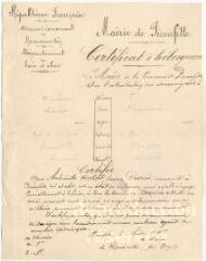 1 vue Certificat d'hébergement de la mairie de Pierrefitte-sur-Sauldre par Antoinette Després pendant la durée du congé ou de la permission d'Albert Després daté d'août 1915