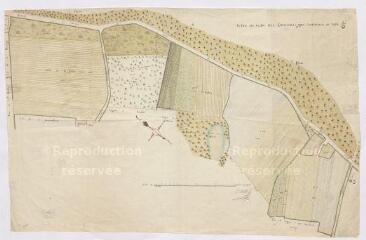 1 vue [Chambon-sur-Cisse] : suite du plan [arpentage et plan d'une pièce de terre, paroisse de Chambon (les Genevras et la Bigotière)] par Crouin, arpenteur du Roy, 1771.