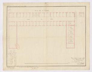 1 vue Blois : projet du Grand Séminaire pour le diocèse de Blois; plan du deuxième étage, par A. Pinault, décembre 1827. Provenance : V 121.