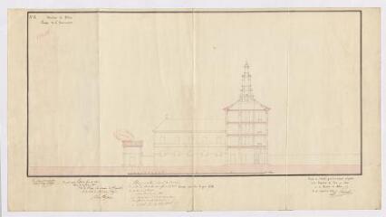 1 vue Blois : projet du Grand Séminaire pour le diocèse de Blois; coupe sur la ligne CD, par A. Pinault, décembre 1827. Provenance : V 121.