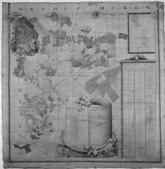 1 vue [Fontaine-les-Côteaux] : plan terrier de la seigneurie de La Fosse, et dépendances appartenant à M. Fredureau de la Buissonnière, par Fourier géographe, 1765.