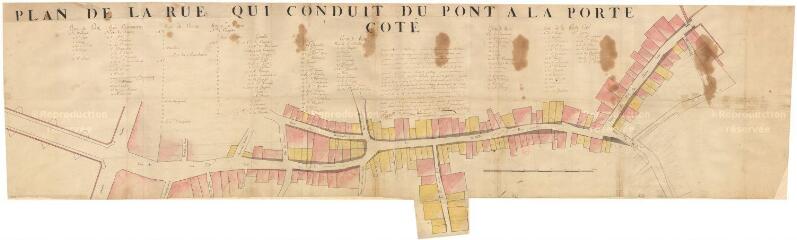 1 vue Blois : plan ancien de la rue qui conduit du pont à la porte coté, XVIIIe siècle.