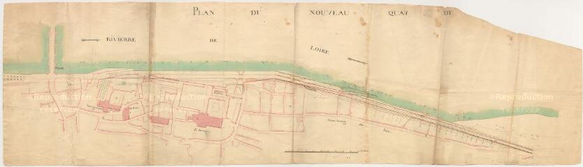 1 vue Blois : plan ancien du nouveau quai de la Galère, XVIIIe siècle