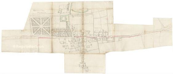 1 vue  - Plans de la R.N. 152 (route nationale) de Briare à Angers, XVIIIe siècle : traverse de Fleury. (ouvre la visionneuse)