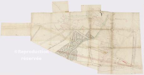 1 vue Plans de la R.N. 152 (route nationale) de Briare à Angers, XVIIIe siècle : plan de la traverse de Suèvres.
